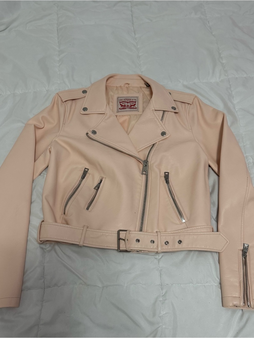 Levi’s Women’s Belted Faux Leather Moto Jacket (Pink/Baby Pink/Powder Pink)